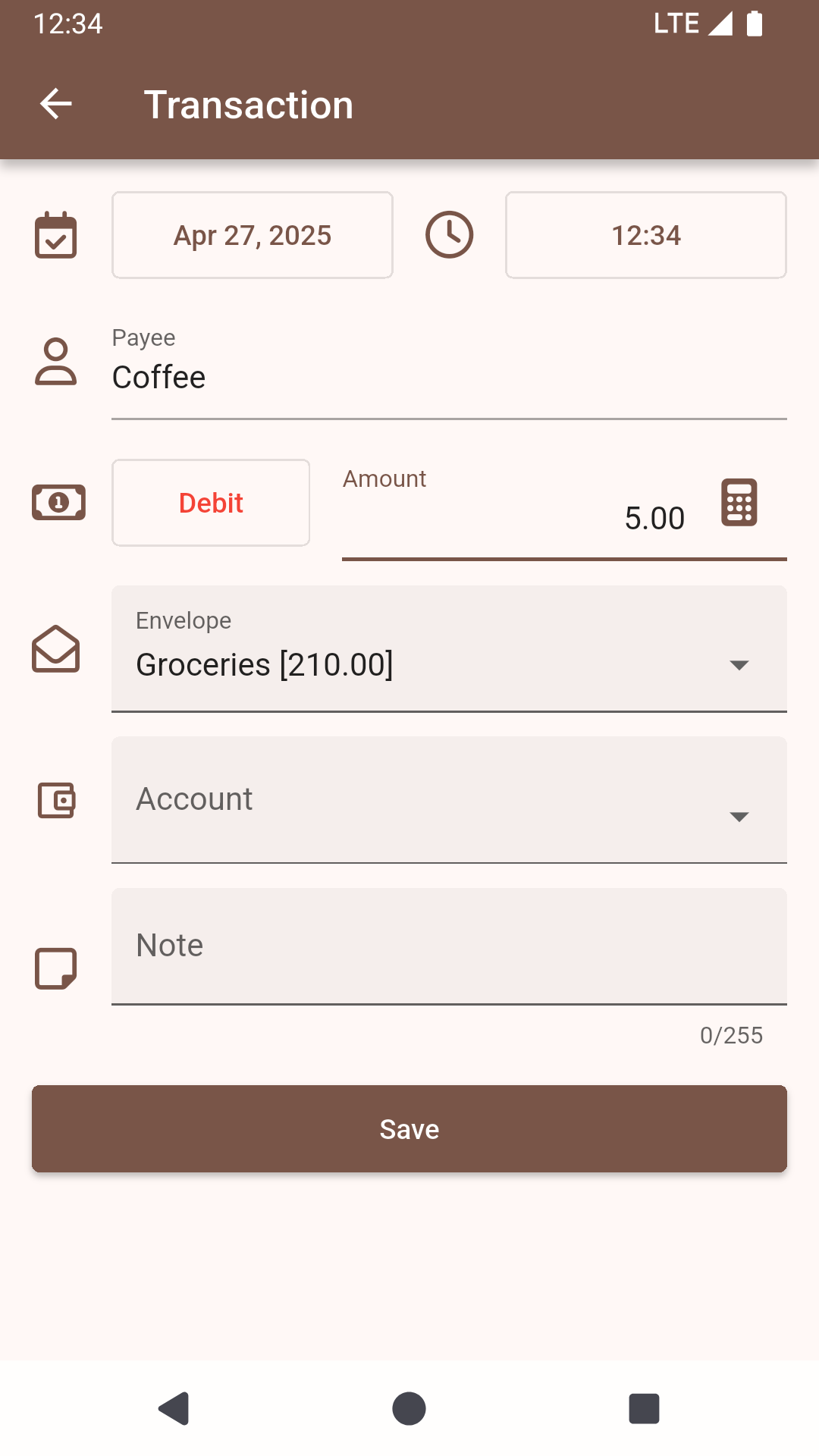 Budgetisto envelope management screen